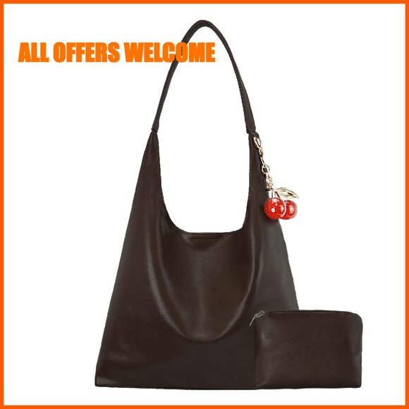 Large Vegan Hobo Bag PU Leather Shoulder Purse Slouchy Crossbody Tote